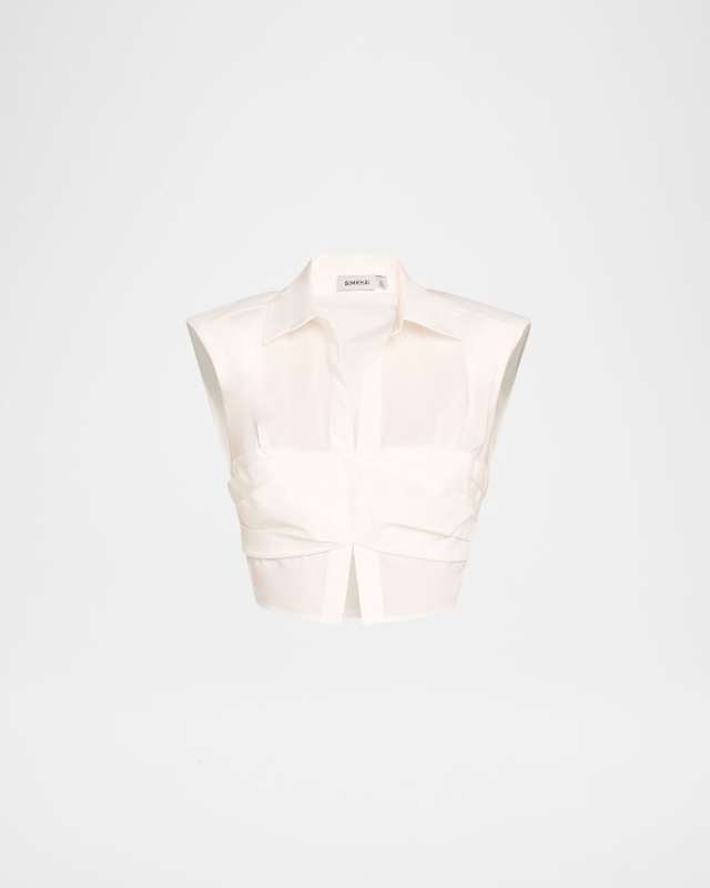 Emie Cropped Box-Sleeve Cotton Poplin Top